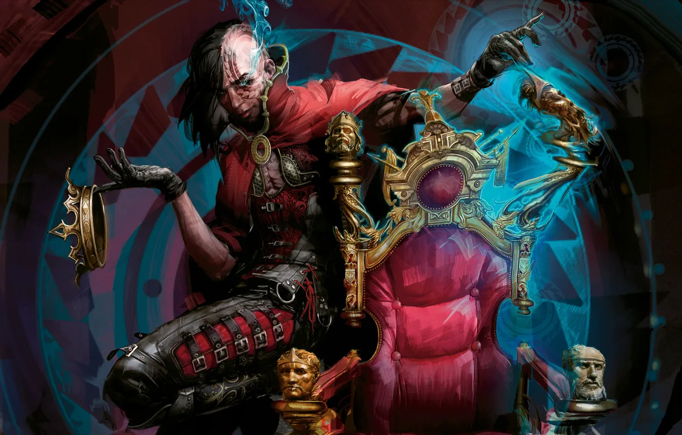 Photo wallpaper dark, crown, male, the throne, grin, the wizard, Magic The Gathering, Dark Confidant