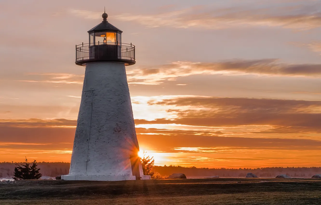 Photo wallpaper night, lighthouse, Massachusetts, Mattapoisett, Shell Beach