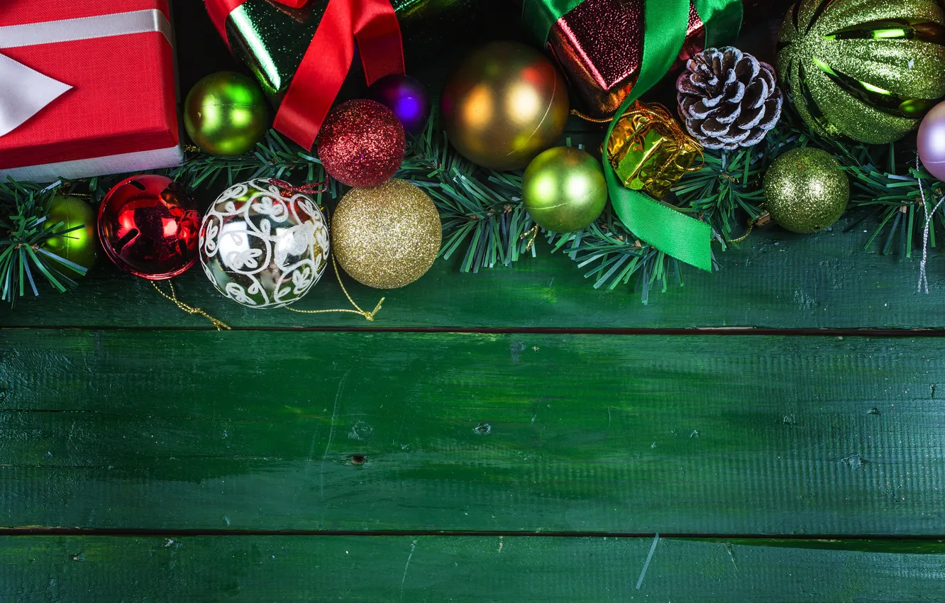 Photo wallpaper decoration, balls, new year, Christmas, Christmas, balls, wood, New Year