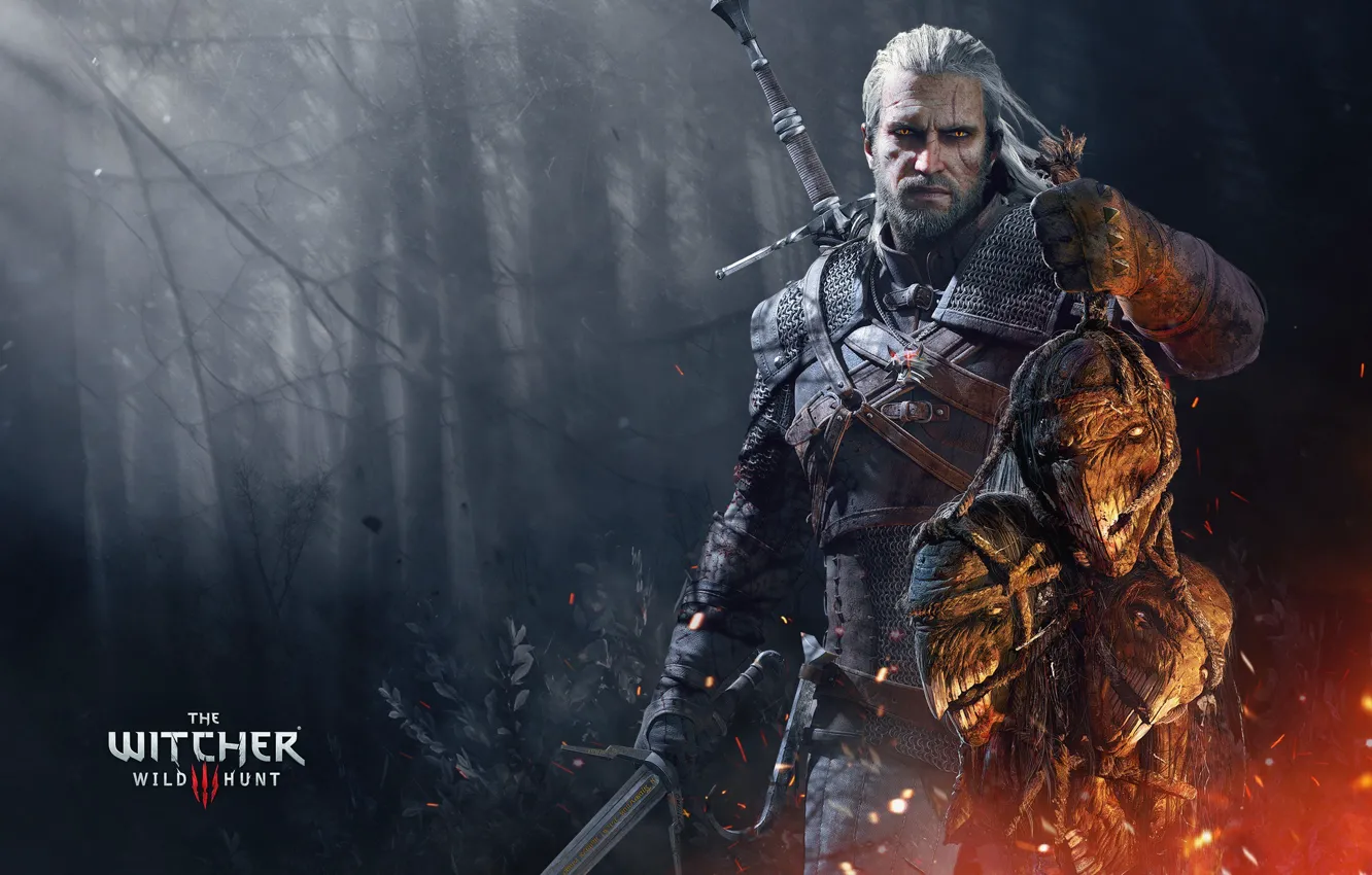 Photo wallpaper sword, head, monster, killer, The Witcher, Geralt, The Witcher 3: Wild Hunt, Witcher 3: Wild …