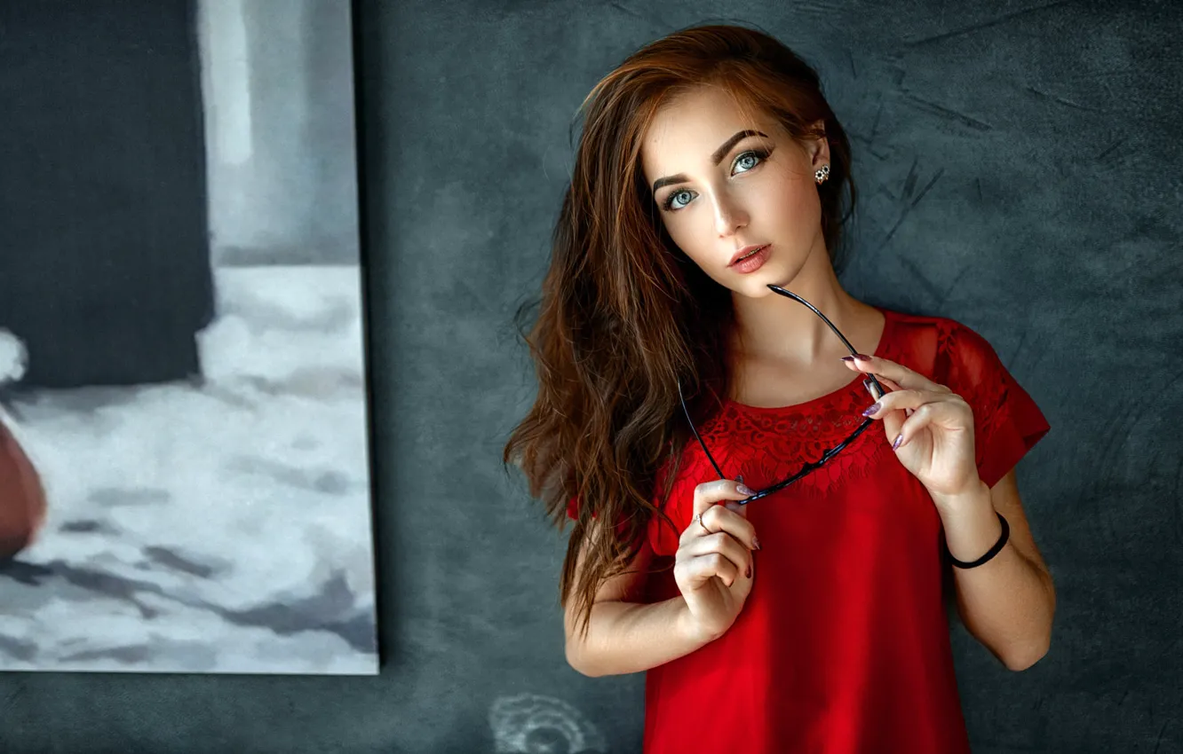 Photo wallpaper look, pose, model, portrait, picture, makeup, dress, glasses