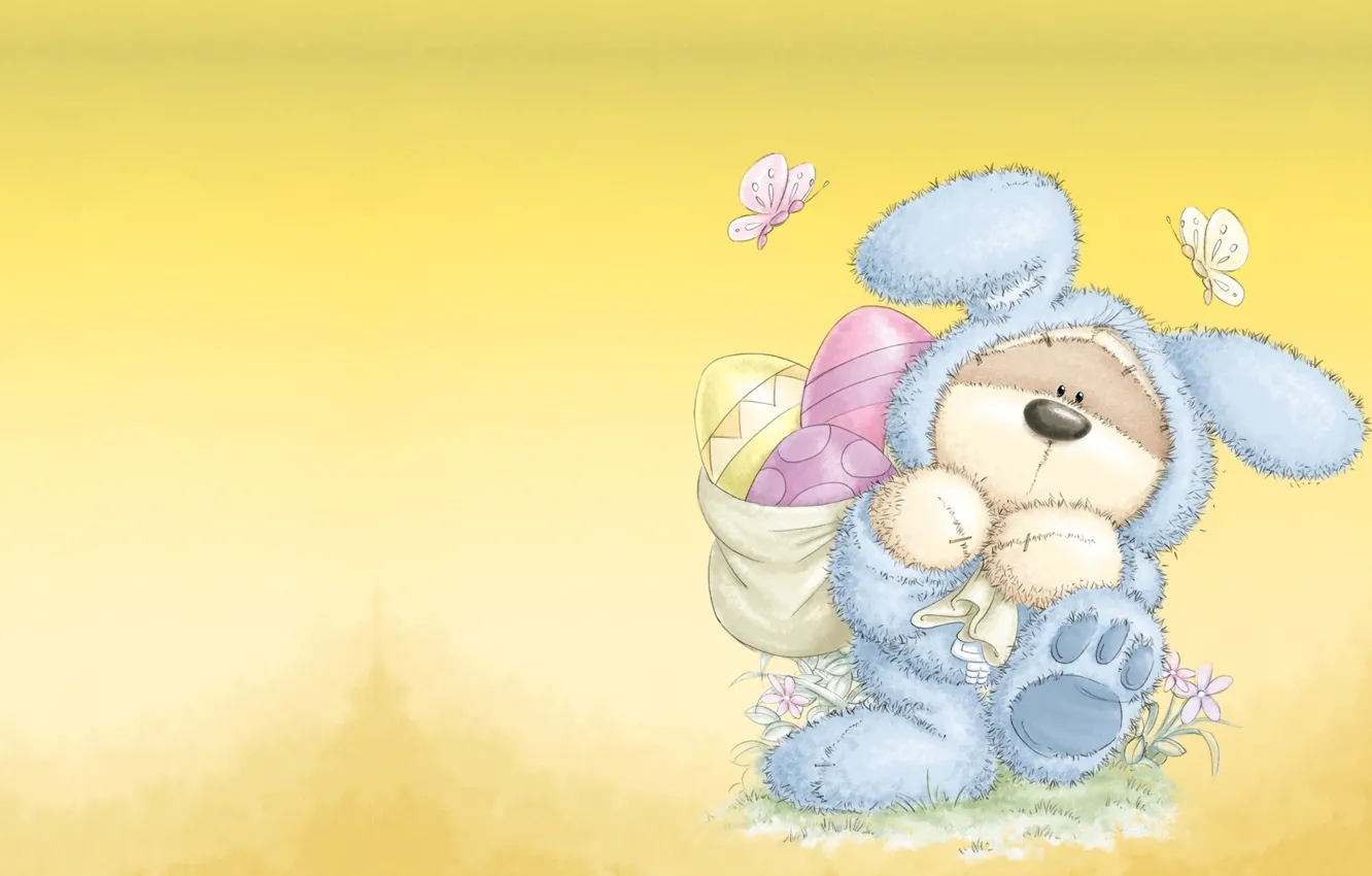 Photo wallpaper butterfly, holiday, art, bear, Easter, Bunny, Easter, suit