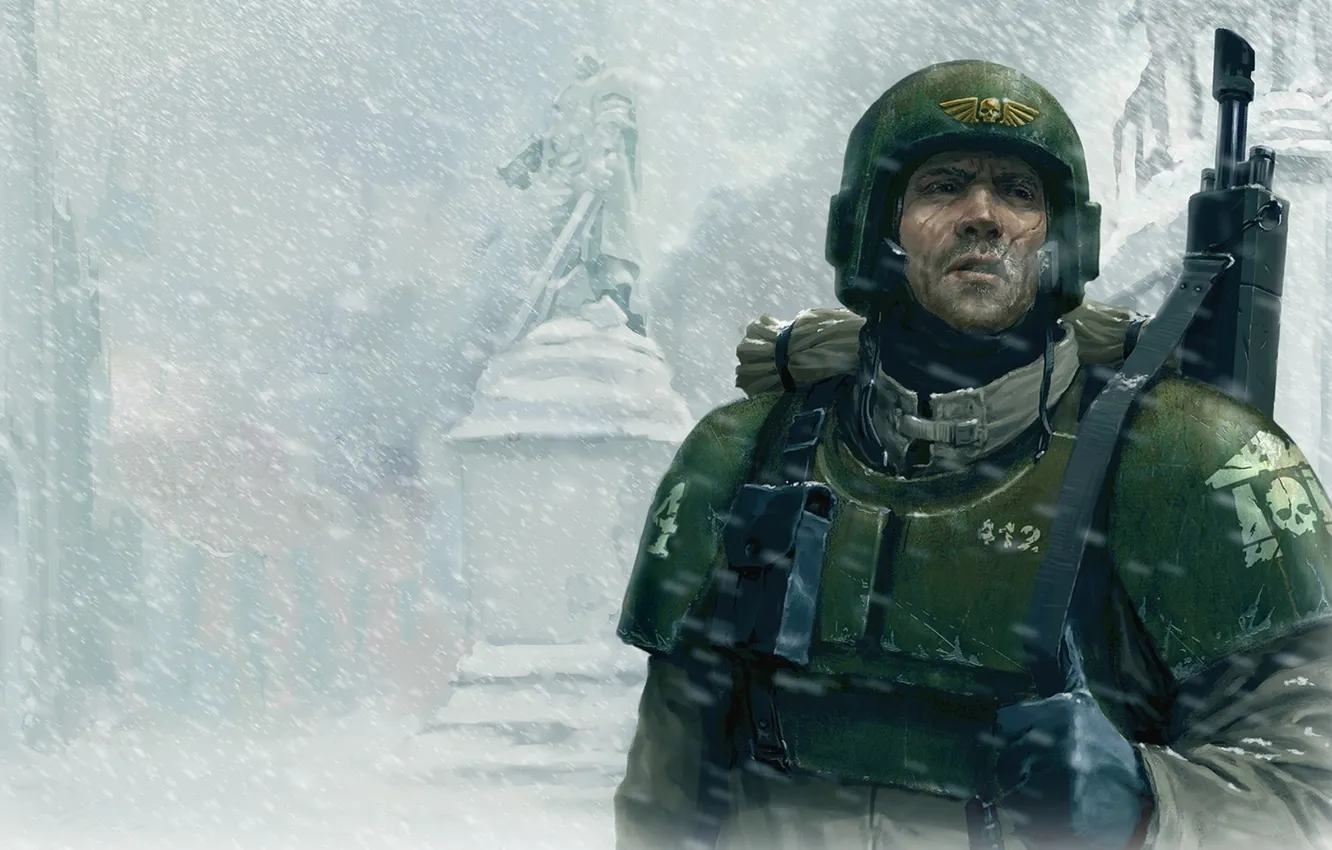 Photo wallpaper the game, Warhammer, 40k, DoW, Imperial guard, Winter Assault
