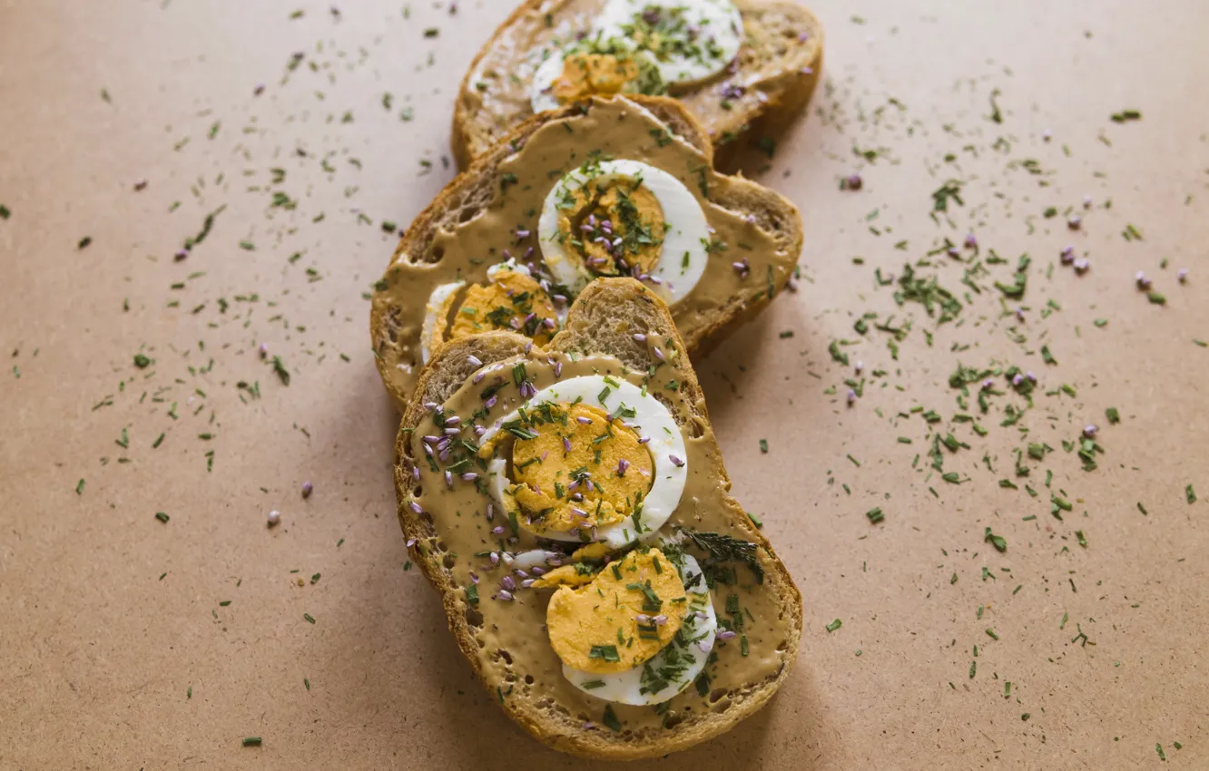Photo wallpaper Greens, Eggs, Sandwiches