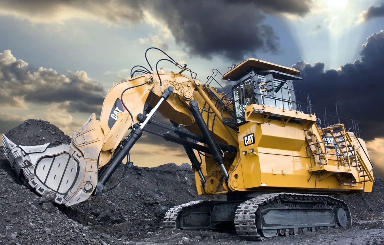 Photo wallpaper cat, mining, backhoe loader, mining operations