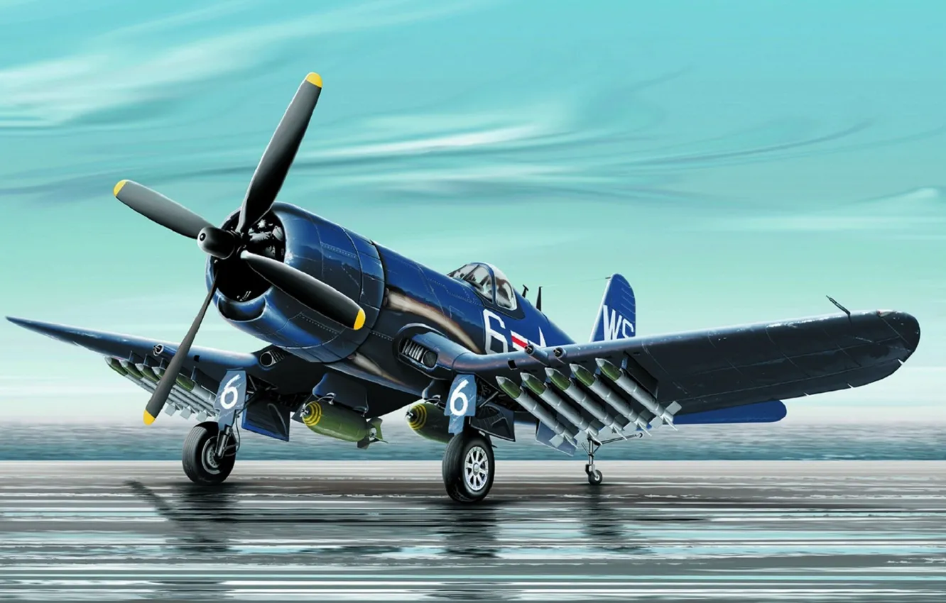 Photo wallpaper art, carrier-based fighter, single, Chance Vought, US NAVY, USMC, F4U-4B Corsair