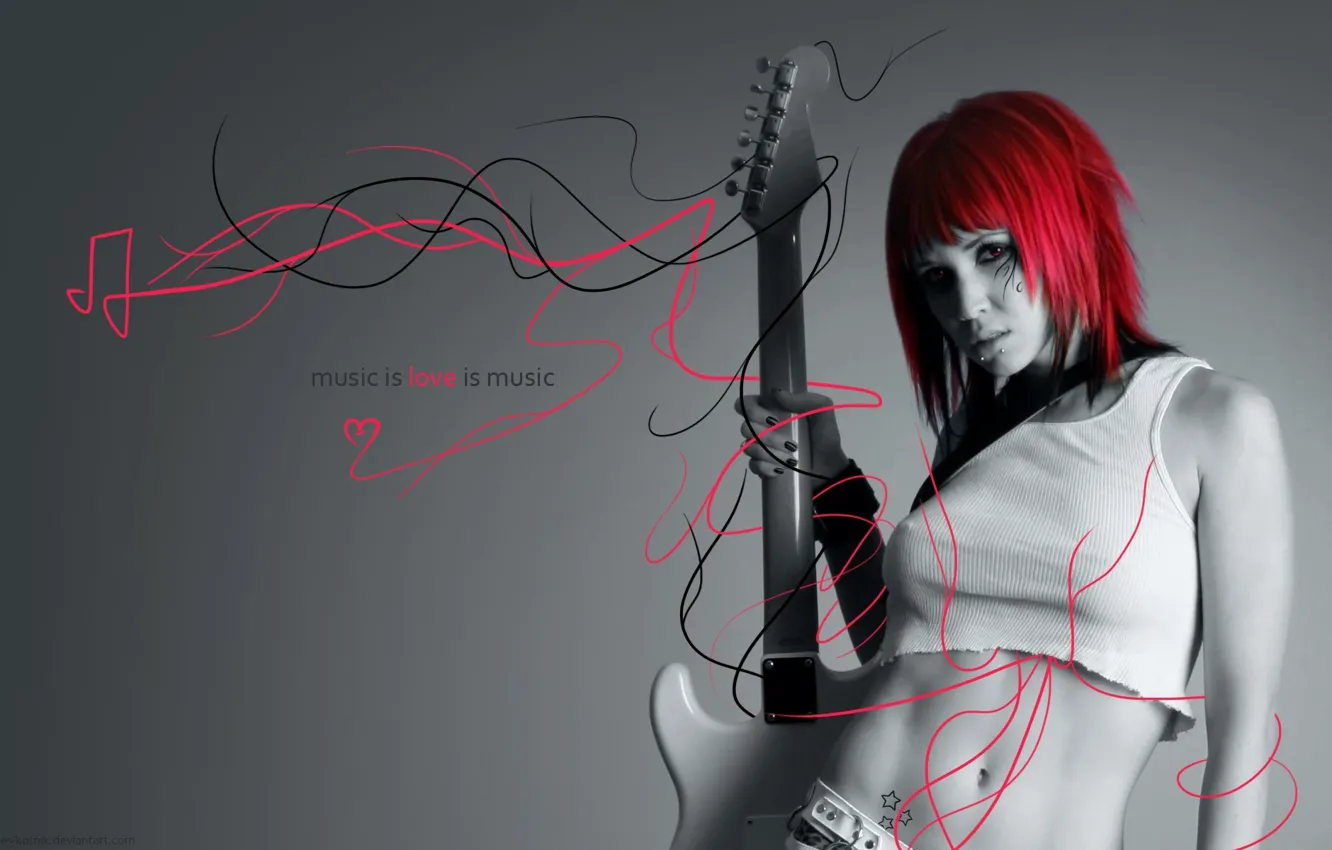 Photo wallpaper girl, guitar, the love of music