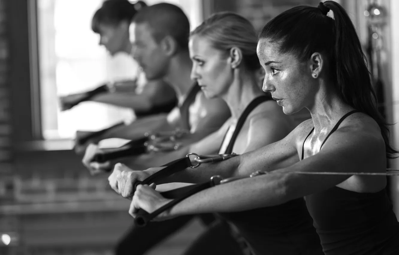 Photo wallpaper fitness, white and black, exercise classes