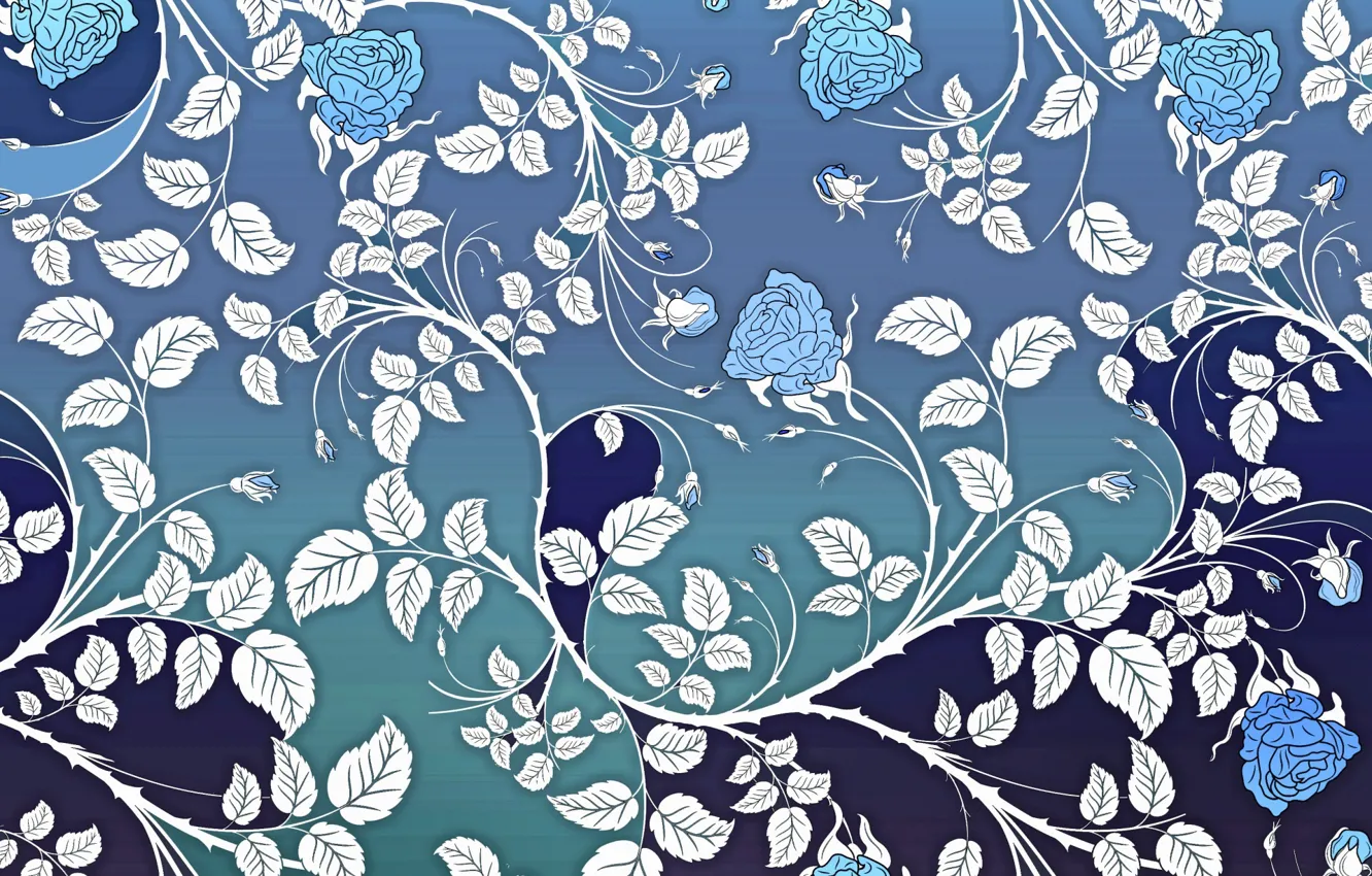 Photo wallpaper flowers, blue, background, blue, roses, art, background, pattern