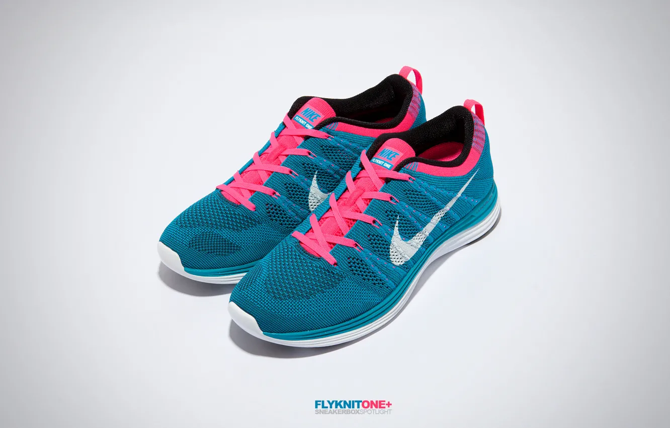 Photo wallpaper pair, sneakers, pink, Nike, blu, Lunar, Flyknit One+