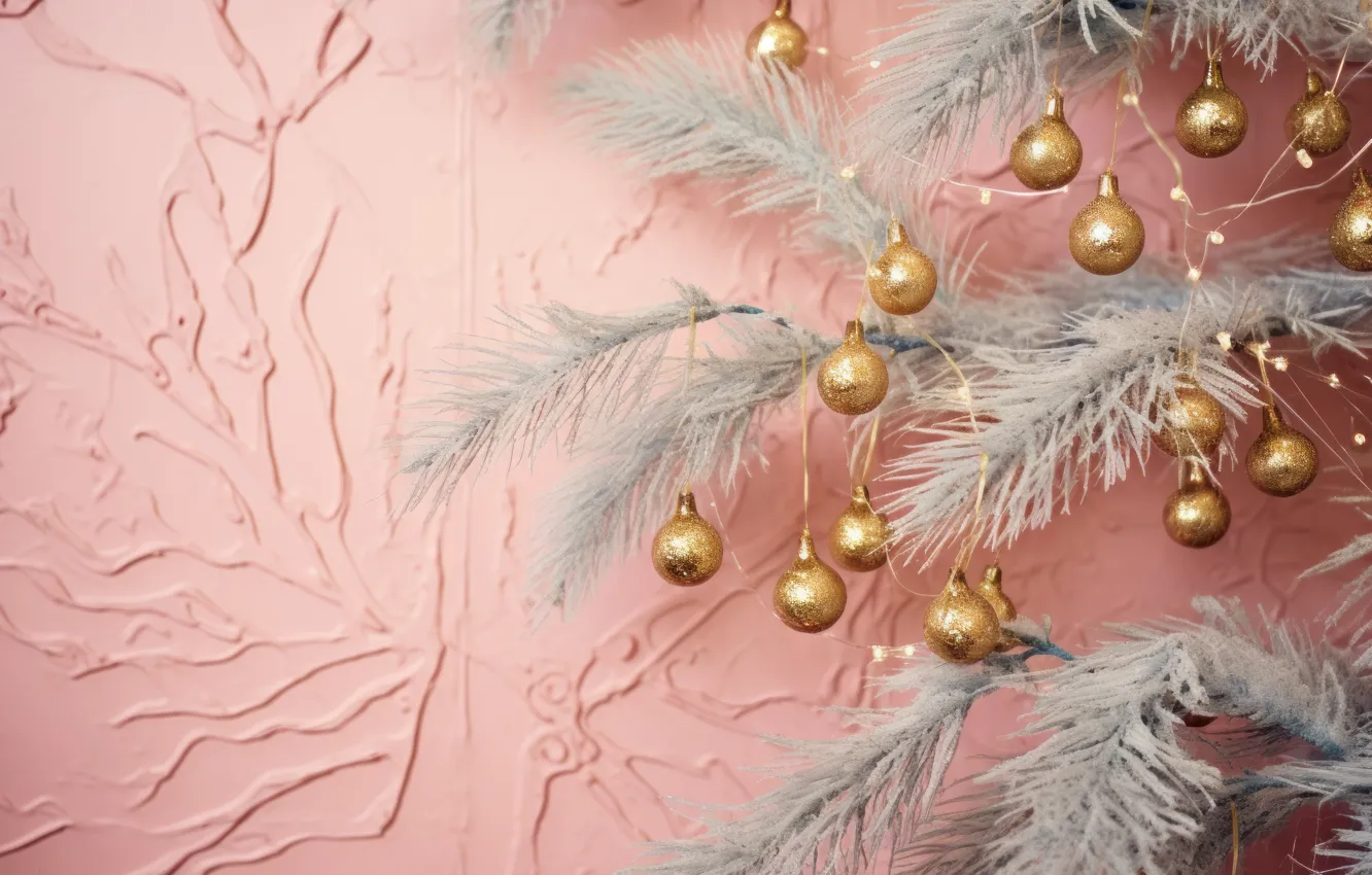 Photo wallpaper balls, balls, new year, Christmas, pink, pink background, Christmas decorations, Christmas decorations