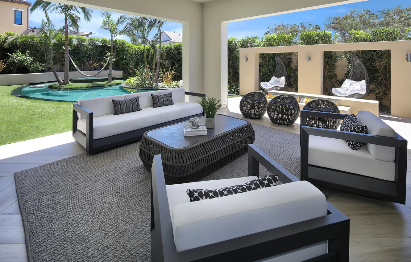 Photo wallpaper sofa, furniture, pool, terrace