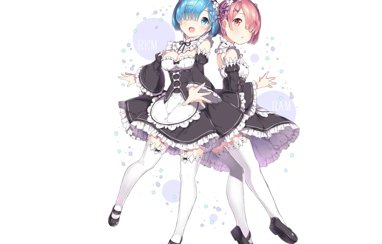 Photo wallpaper white, girl, background, the demon, anime, art, sisters, Gemini