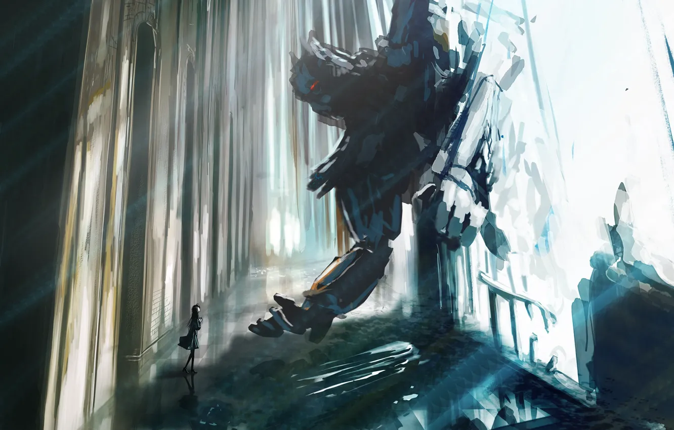 Photo wallpaper girl, anime, window, art, corridor, giant, 108