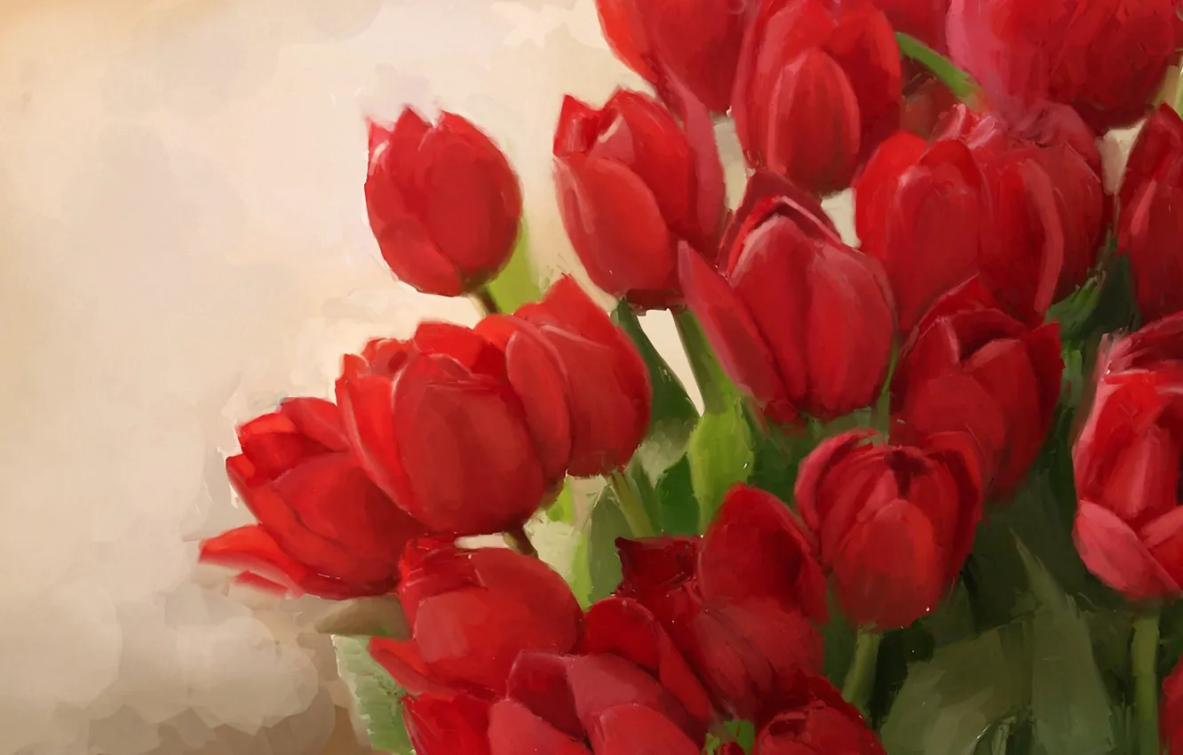 Photo wallpaper background, bouquet, art, tulips, red