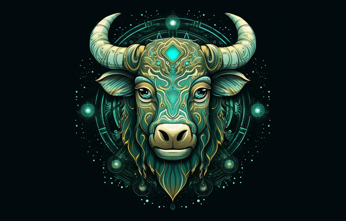 Photo wallpaper sign, symbol, black background, the signs of the zodiac, zodiac, Taurus, astrology, horoscope