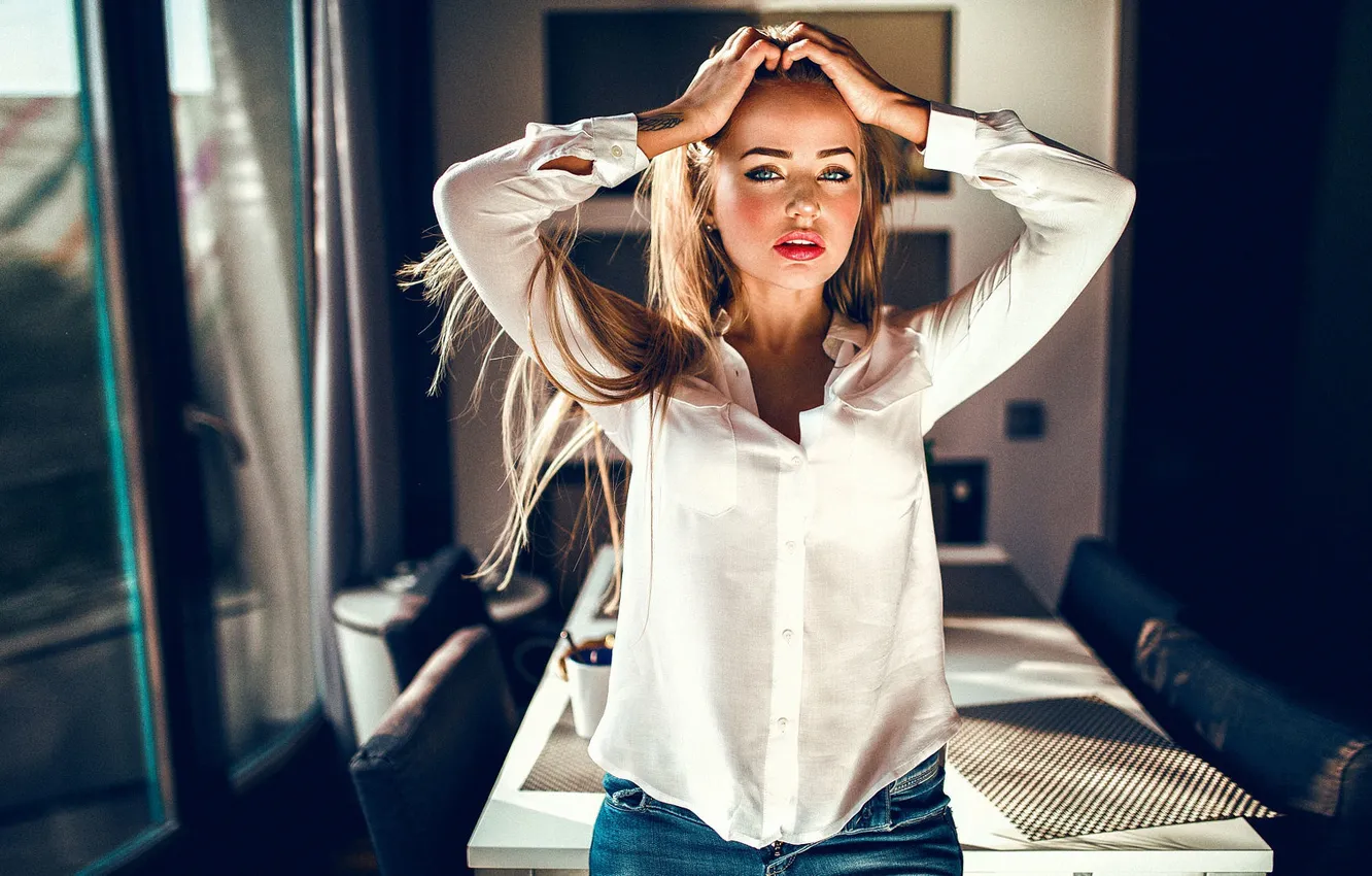 Photo wallpaper girl, view, model, beauty, nice, kitchen, Mary Jane, Wore