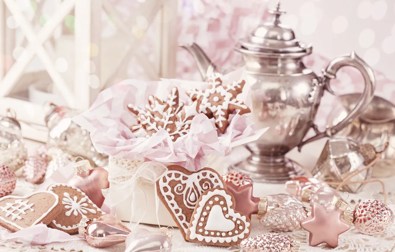 Photo wallpaper decoration, table, heart, new year, candy, hearts, New Year, merry christmas