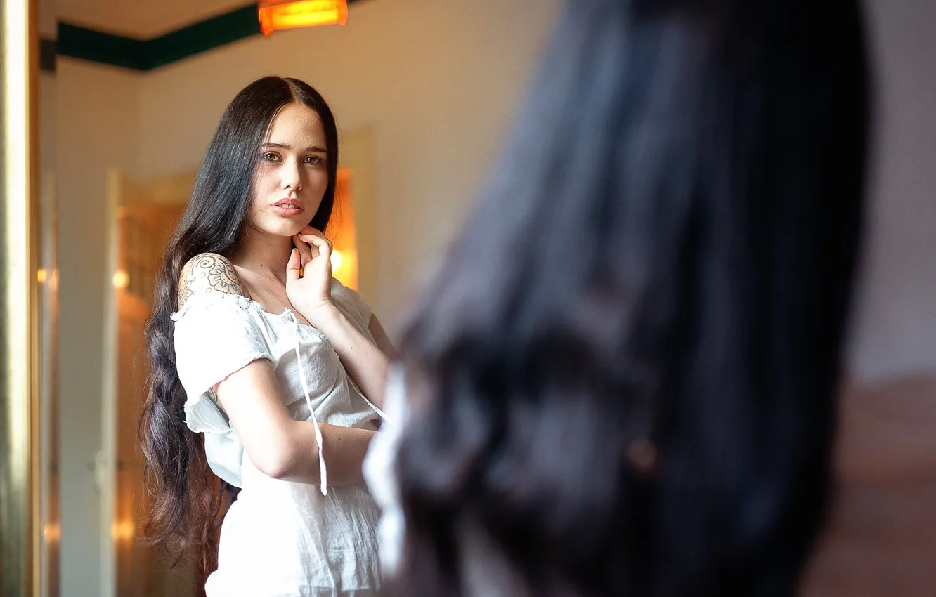 Photo wallpaper reflection, tattoo, sponge, mirror