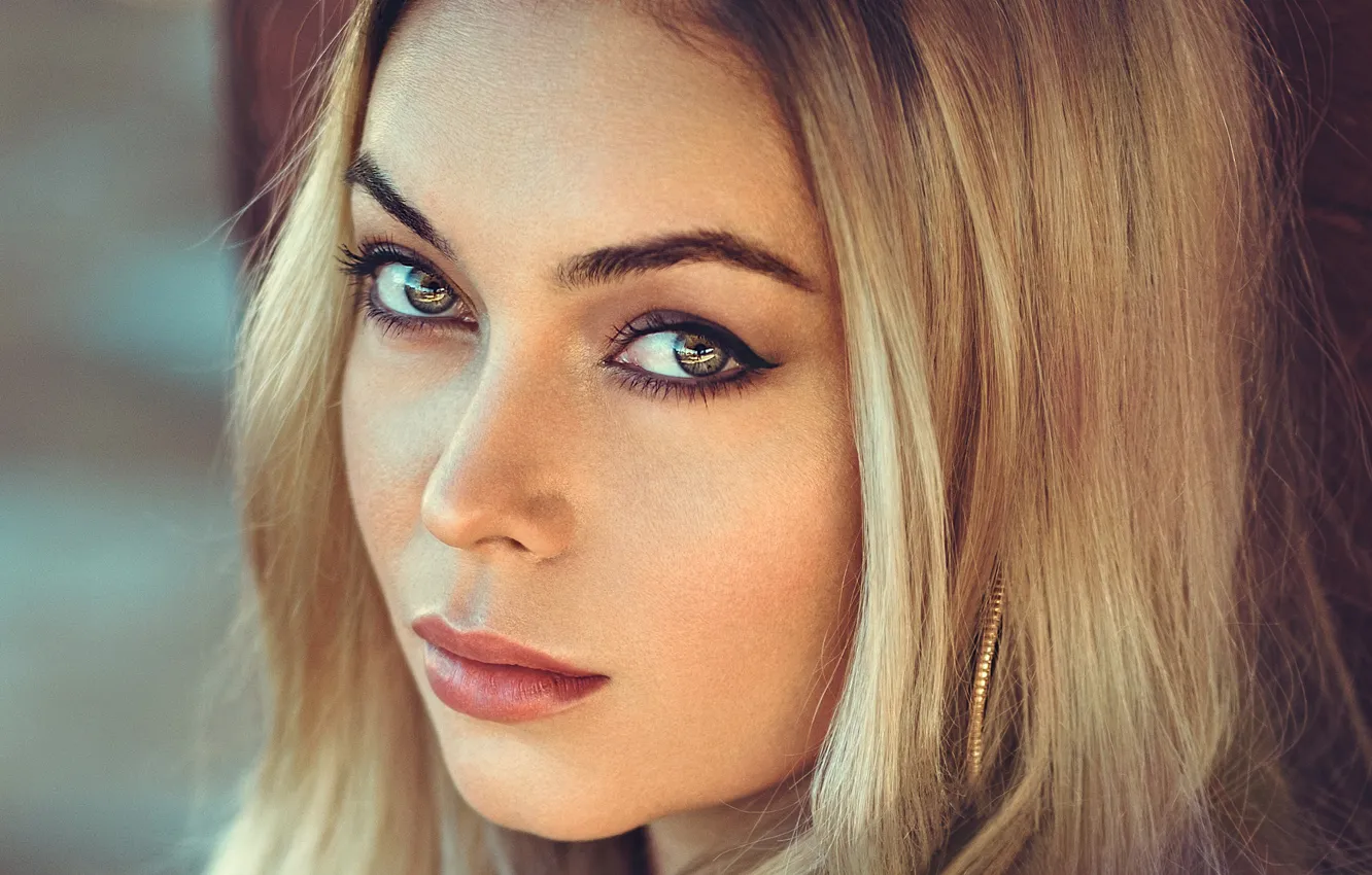 Photo wallpaper look, close-up, face, portrait, makeup, hairstyle, blonde, beauty