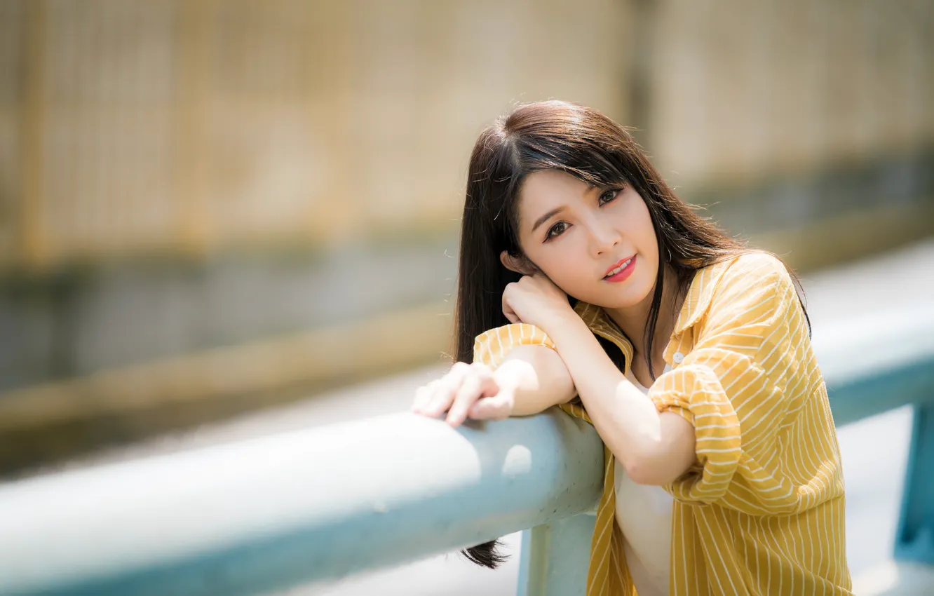 Photo wallpaper look, girl, hair, Asian, cutie, bokeh