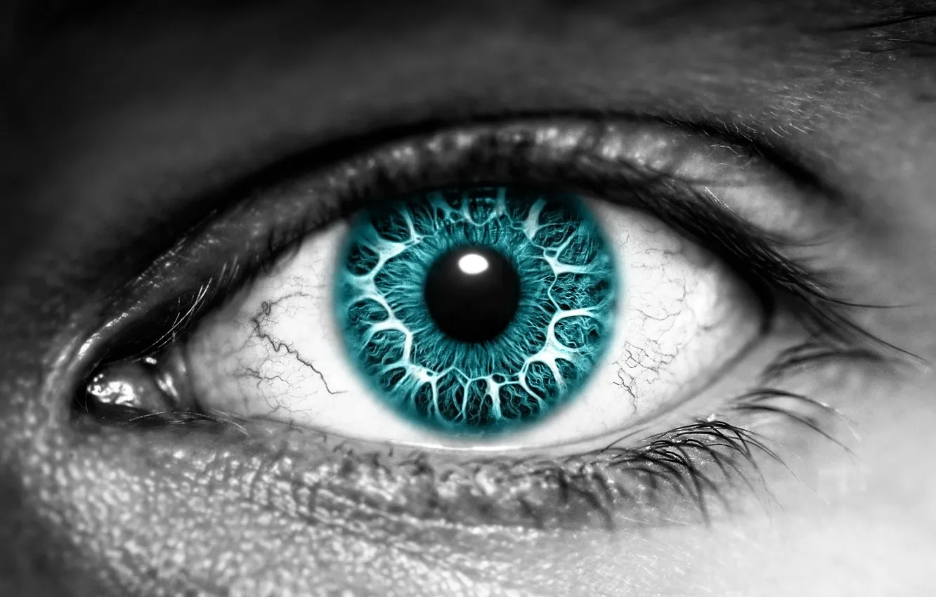 Photo wallpaper eyes, color, black and white, the pupil