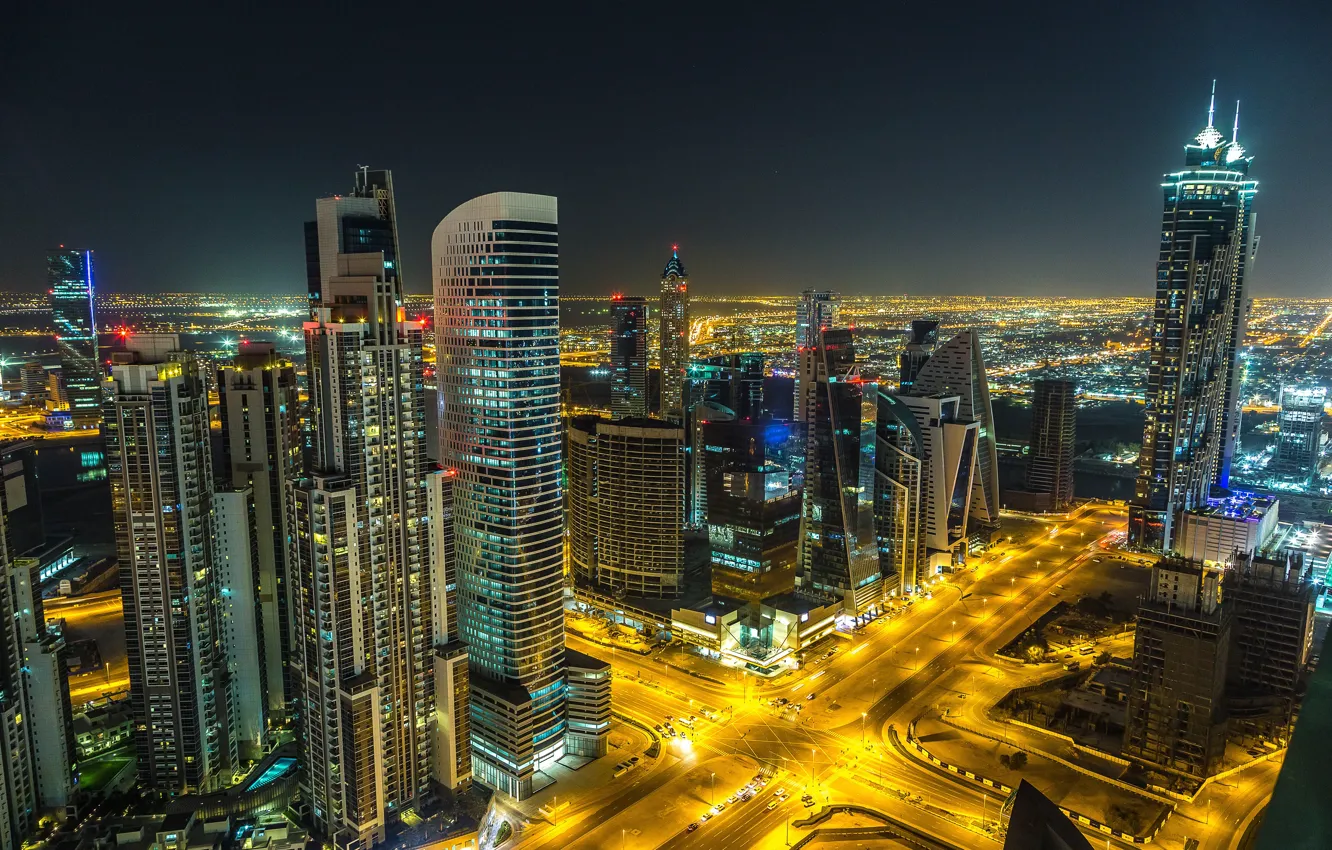 Photo wallpaper night, the city, skyscraper, panorama, Dubai, Dubai, Panorama