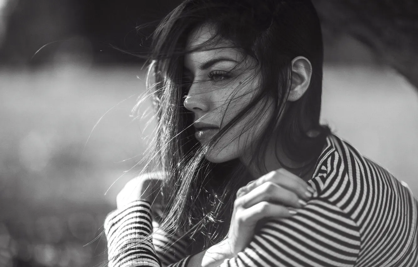Photo wallpaper girl, portrait, brunette, black and white