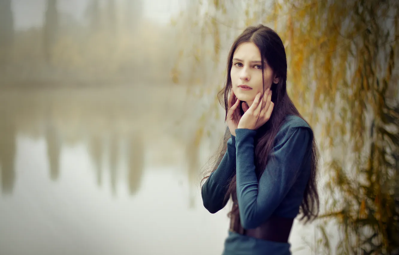 Photo wallpaper look, girl, brown hair, brown-eyed