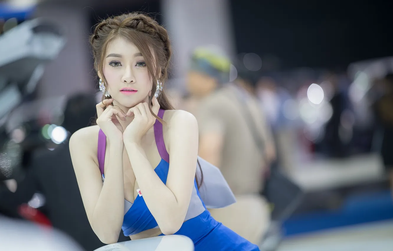 Photo wallpaper girl, face, background, hair, beauty, Asian