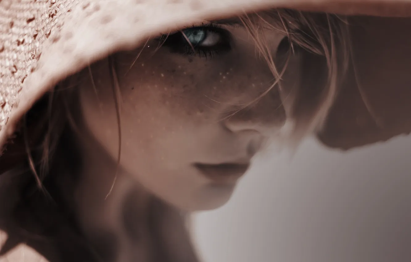 Photo wallpaper eyes, look, girl, hat