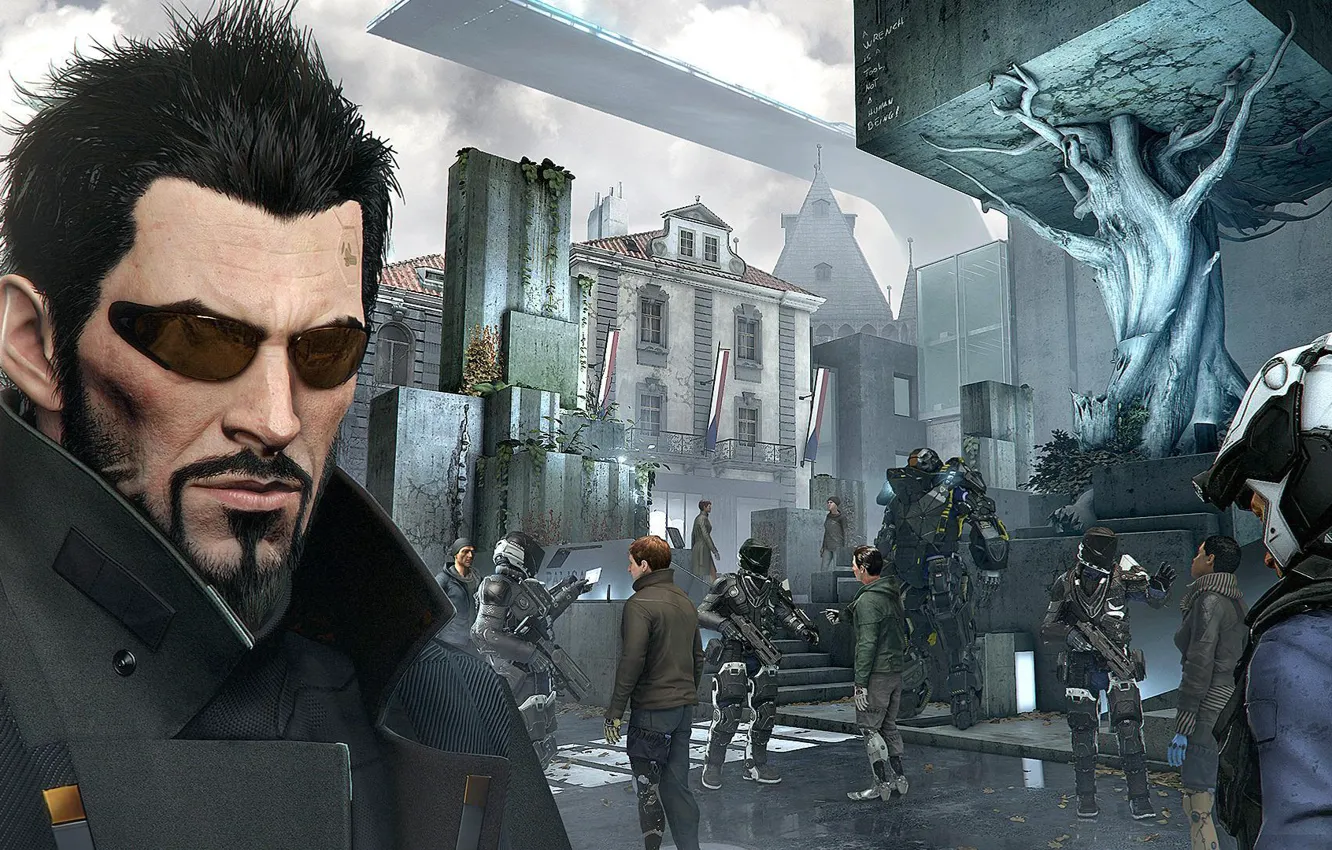 Photo wallpaper cyberpunk, Square Enix, Adam Jensen, Adam Jensen, Eidos Montreal, Cyberpunk, Deus Ex: Mankind Divided