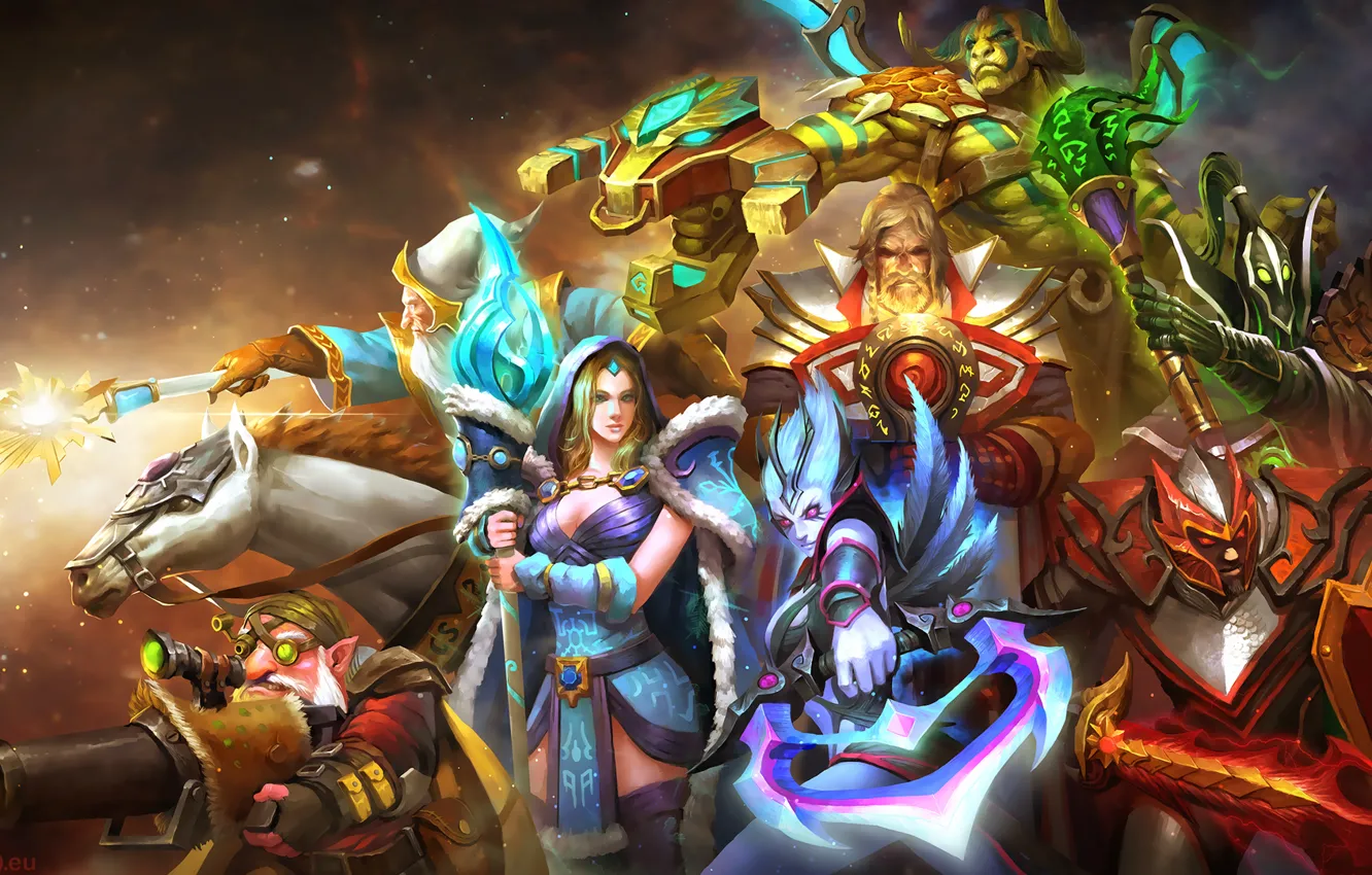 Photo wallpaper art, Crystal Maiden, Dota 2, Sniper, Keeper of the Light, Elder Titan, Vengeful Spirit, Rubick