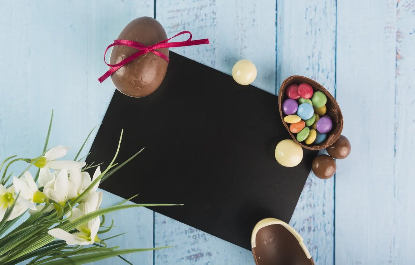 Photo wallpaper flowers, chocolate, eggs, candy