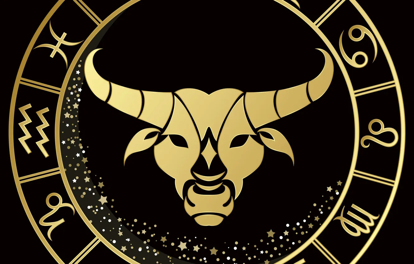 Photo wallpaper circles, black background, Taurus, zodiac sign