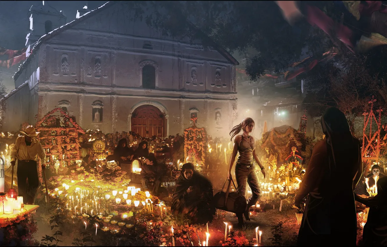 Photo wallpaper girl, night, people, building, Shadow of the Tomb Raider