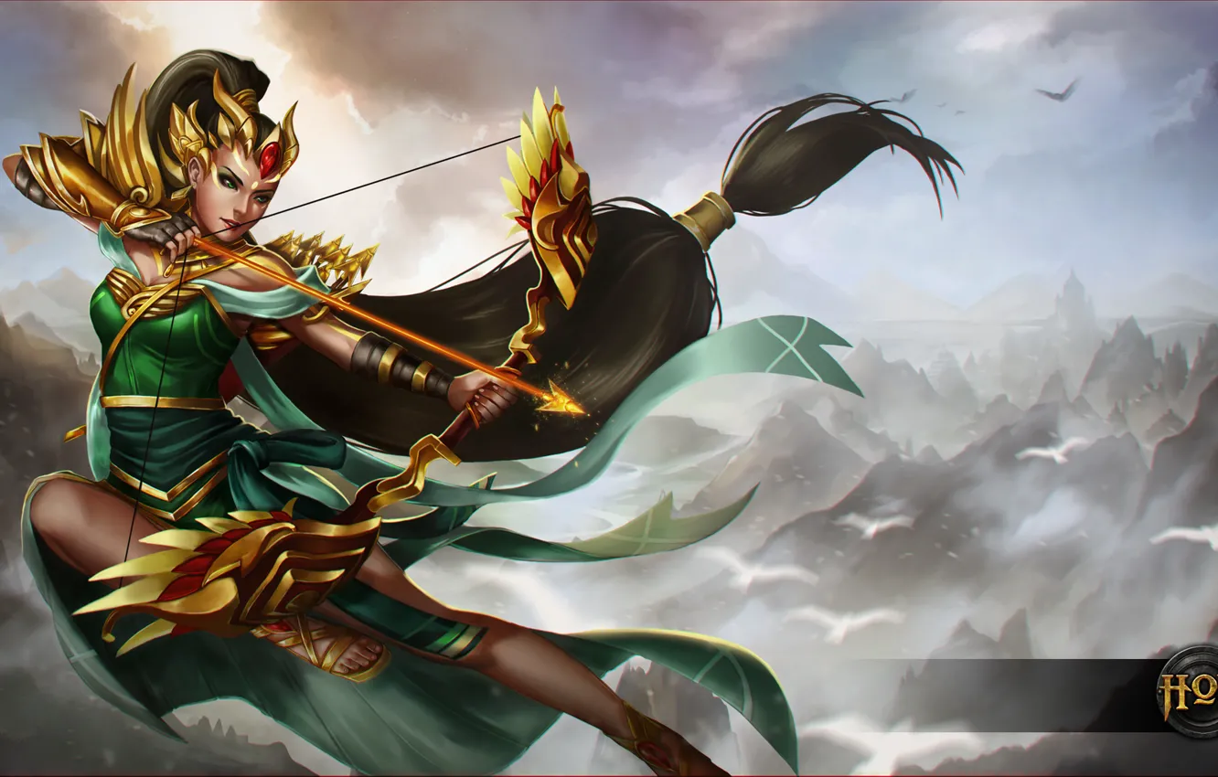 Photo wallpaper girl, bow, Archer, art, hon, arrows, Heroes of Newerth, artillery