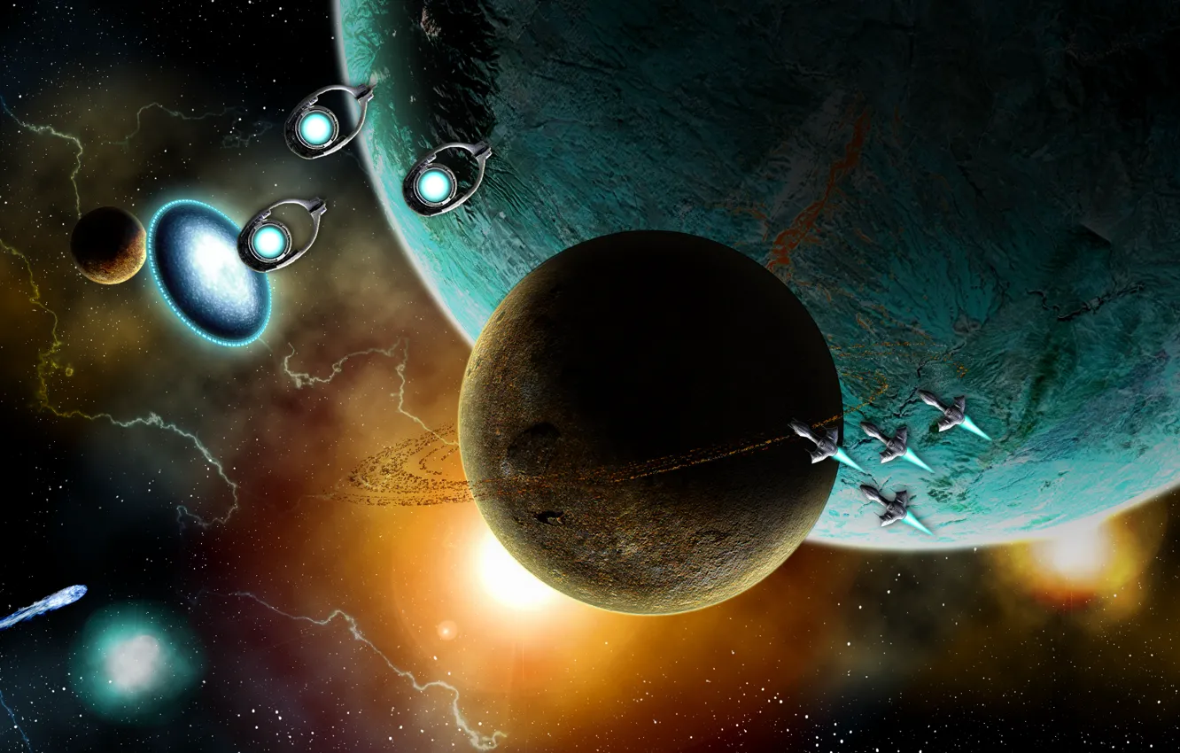 Photo wallpaper space, portal, stargate, planets, spaceships, supe gate