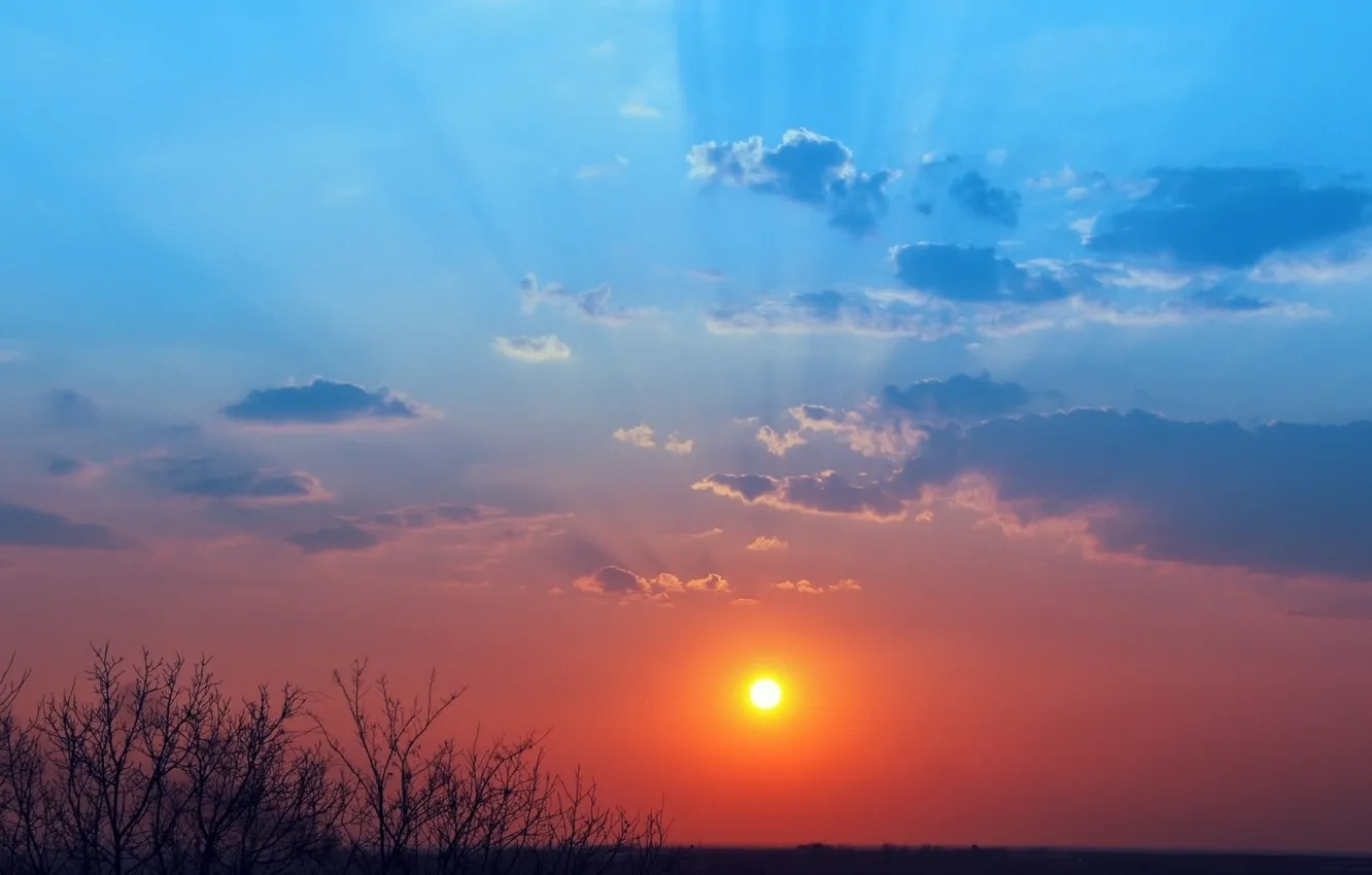 Photo wallpaper the sun, landscape, sunset