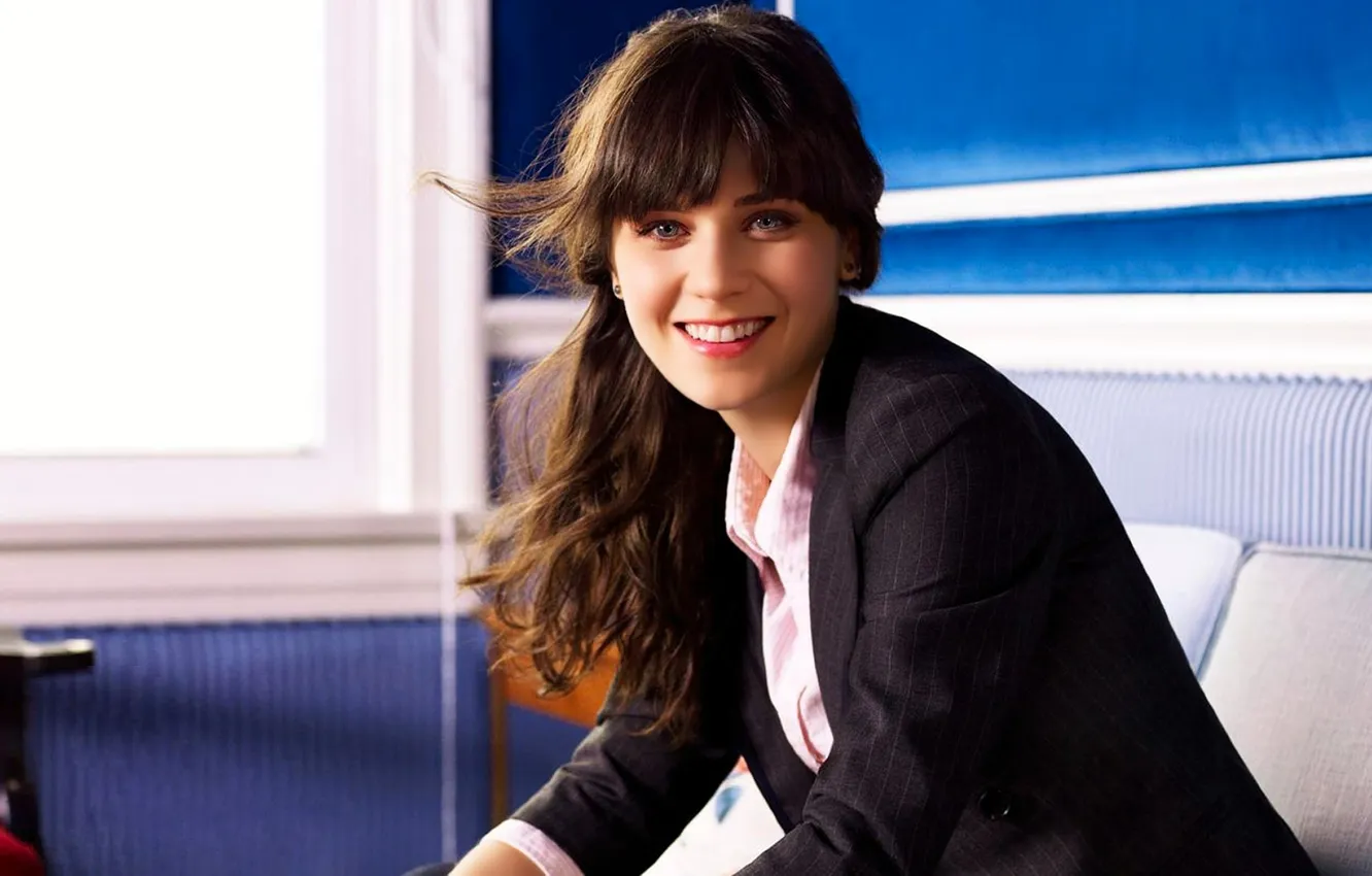 Photo wallpaper actress, brown hair, jacket, Zooey Deschanel
