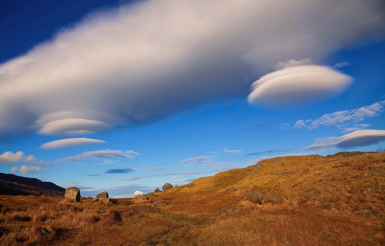 Photo wallpaper the sky, clouds, mountains, stones