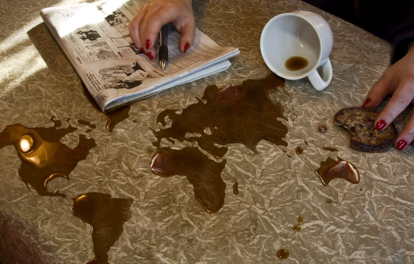 Photo wallpaper map, coffee, world map, spill, Erik Johansson