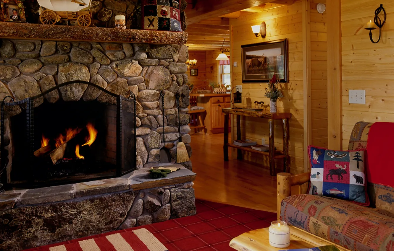 Photo wallpaper design, style, interior, fireplace, living space, country house, ranch