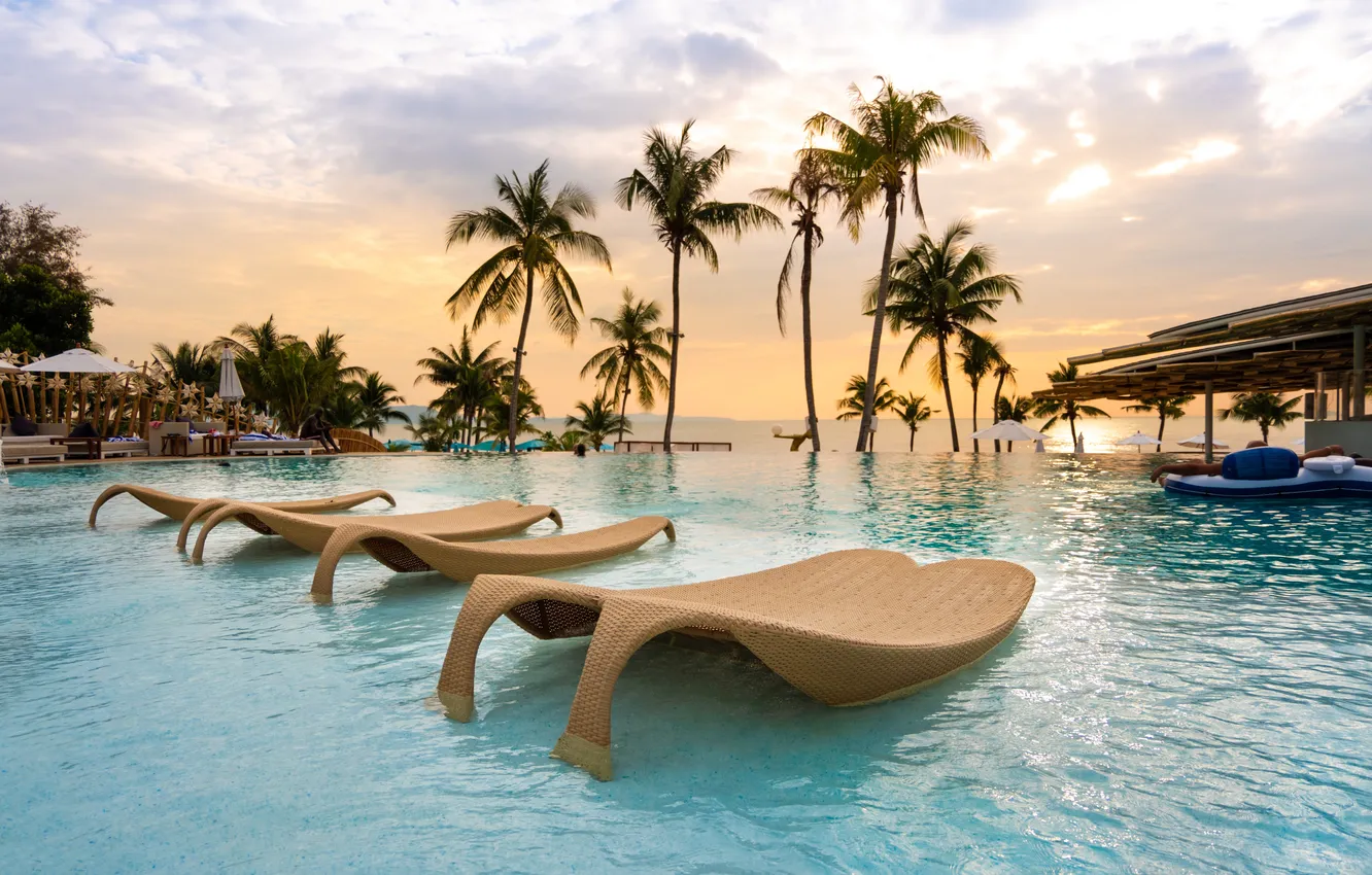 Photo wallpaper pool, nature, paradise, luxury, lounge, resort, palm, outdoor