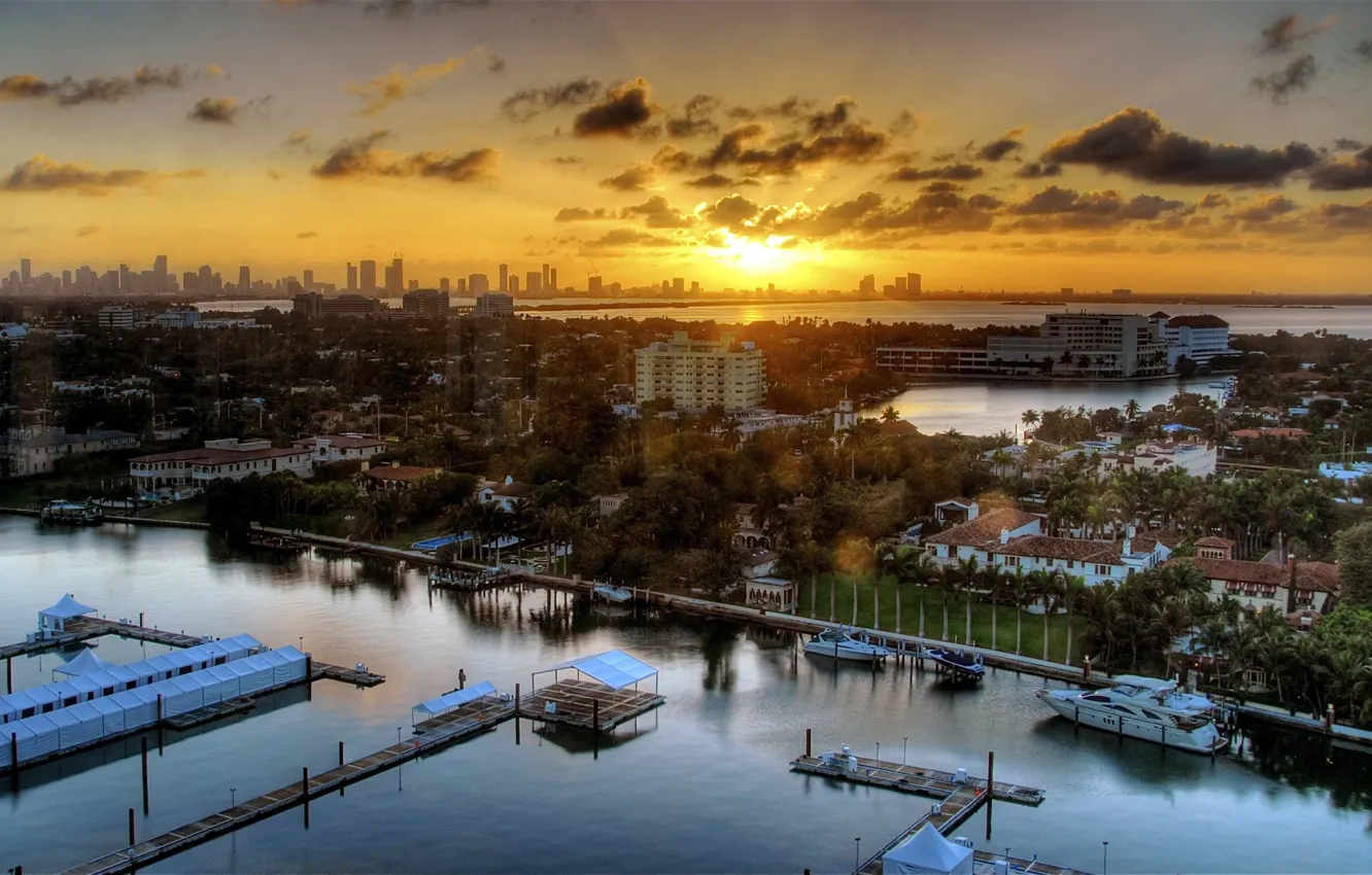 Photo wallpaper sunset, home, pier