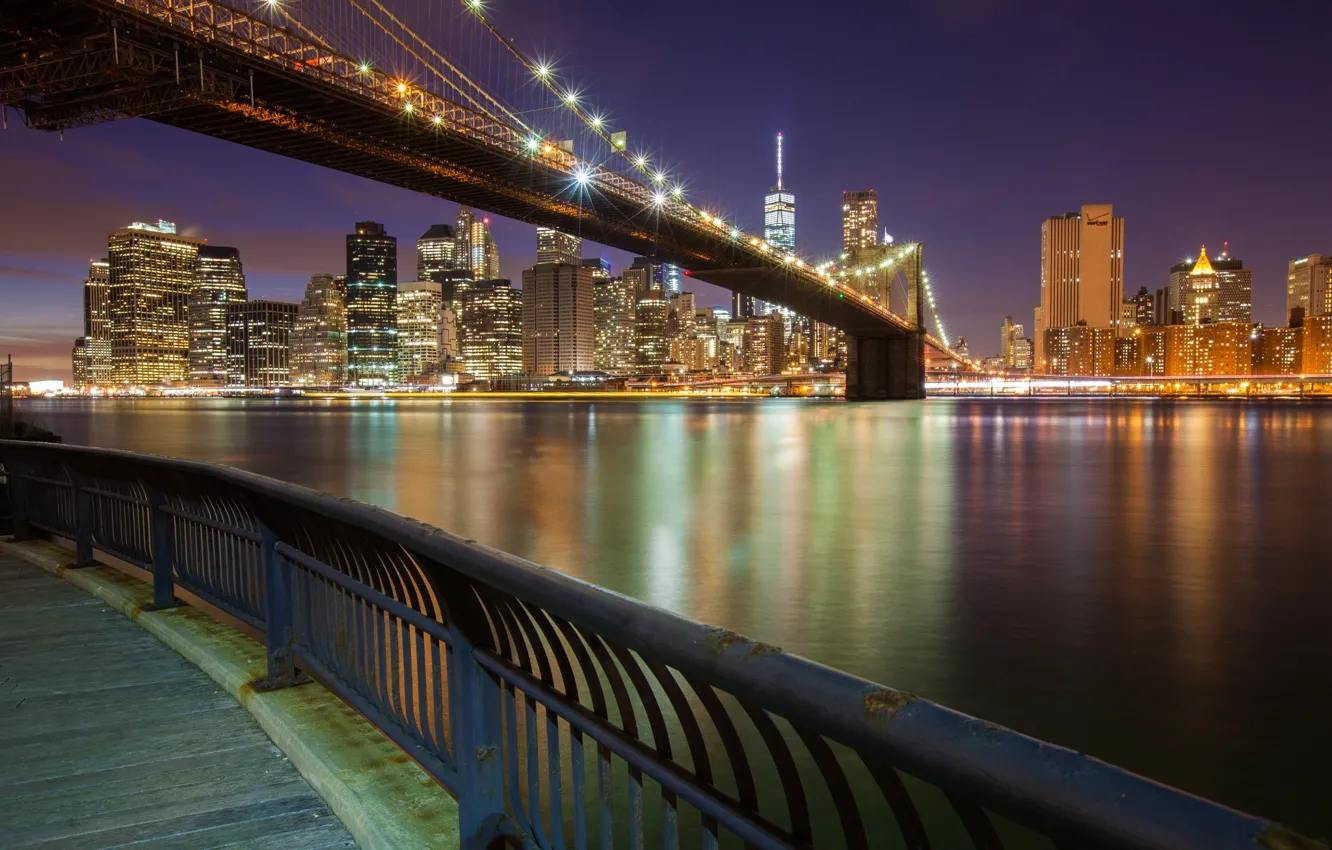 Photo wallpaper night, New York, USA, Brooklyn bridge, Manhattan