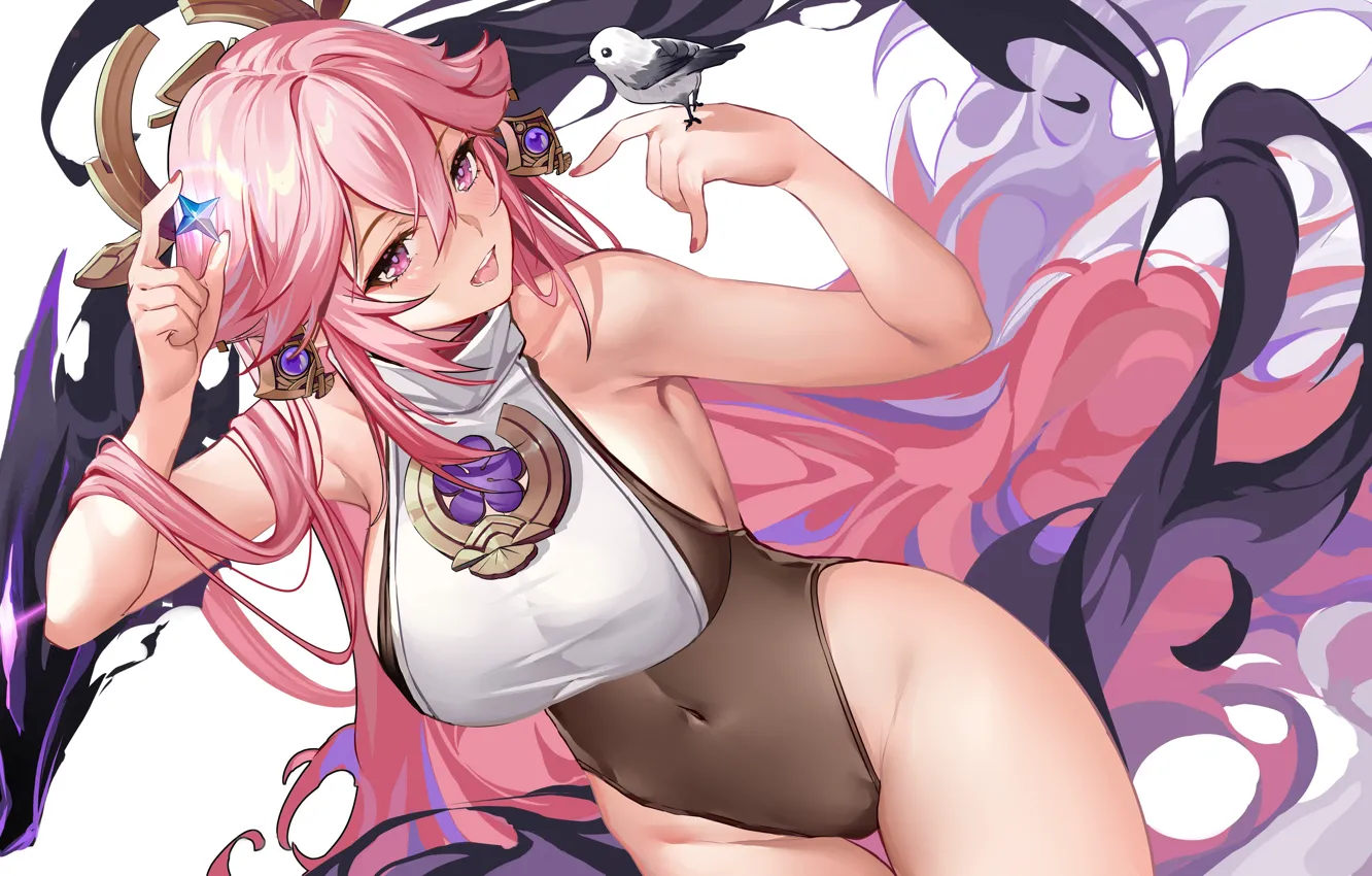 Photo wallpaper sexy girls, dampak genshin, yae miko genshin impact