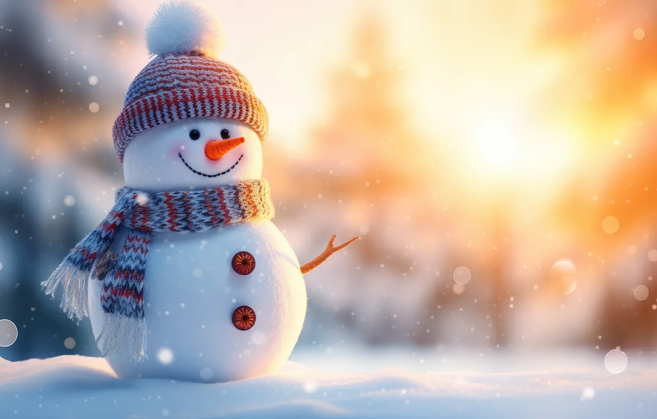 Photo wallpaper winter, snow, new year, Christmas, snowman, Christmas, winter, snow