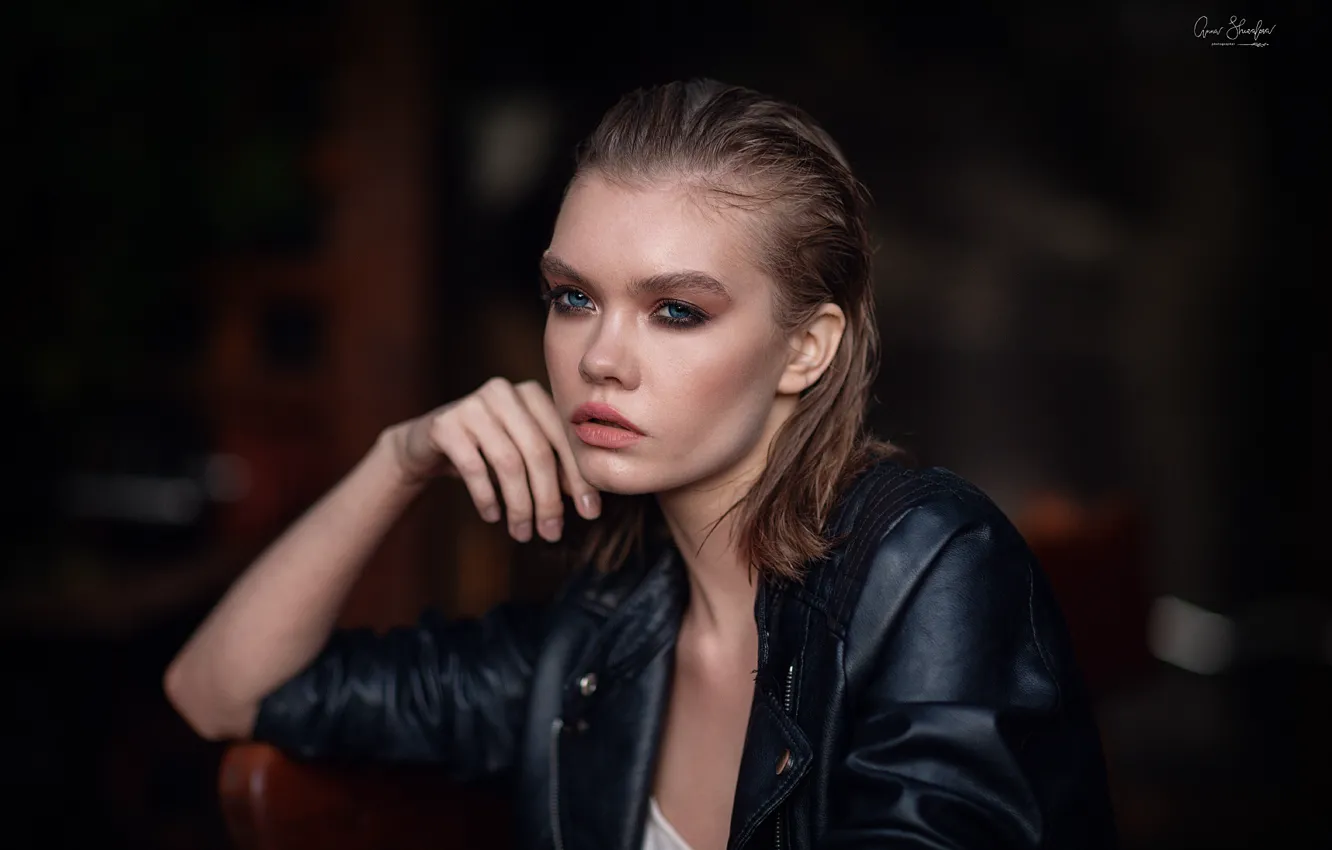 Photo wallpaper look, face, model, Veronica, makeup, jacket, Anna Shuvalova