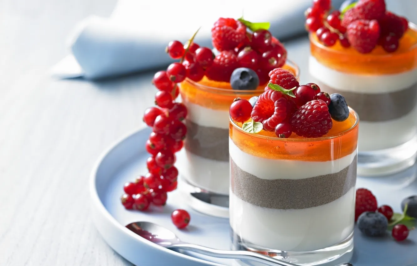 Photo wallpaper raspberry, food, blueberries, fruit, cream, dessert, fruits, cream